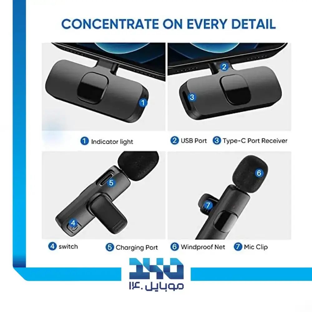 میکروفون بی سیم و یقه‌ای مدل K9 Type-C