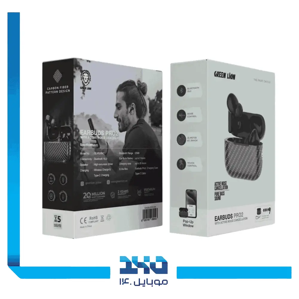 هندزفری بی‌سیم گرین لاین با نویز کنسلینگ (ANC) مدل (Earbuds Pro 2)