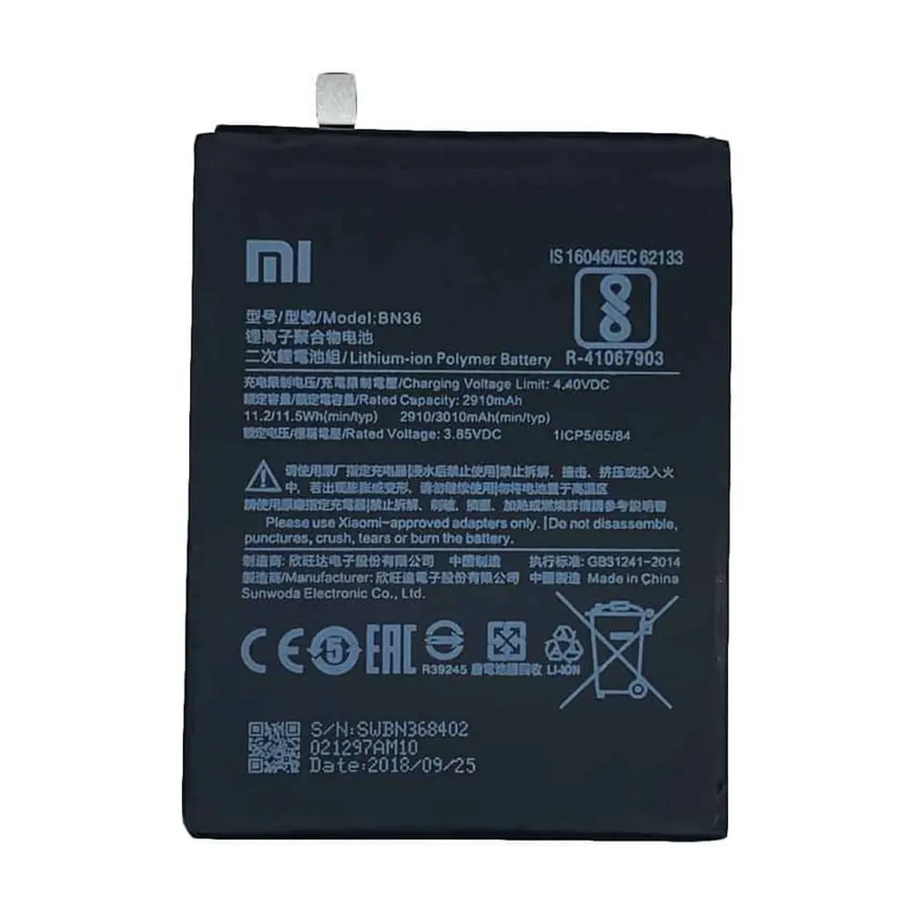 باتری گوشی شیائومی MI A2 ظرفیت 3100 میلی‌آمپر مدل (BN36) | اصل