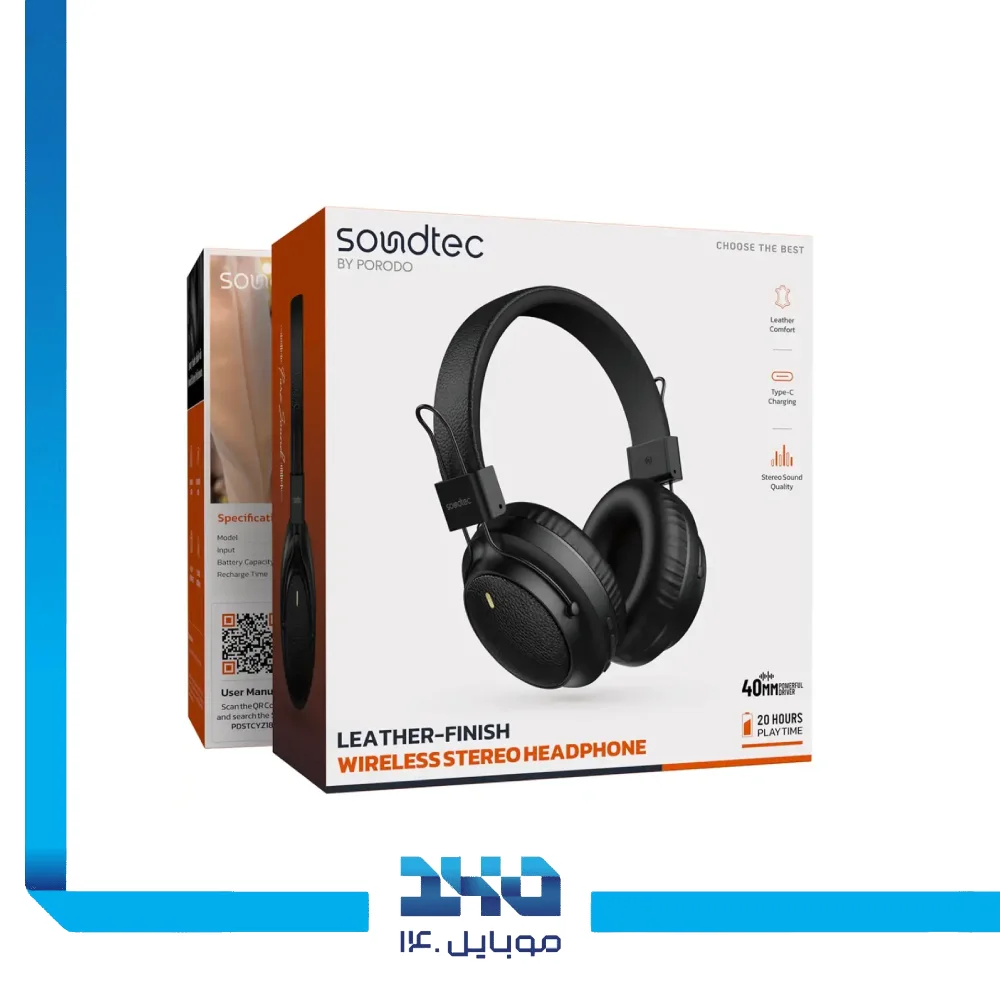 هدفون بیسیم پرودو مدل Soundtec Leather-Finish
